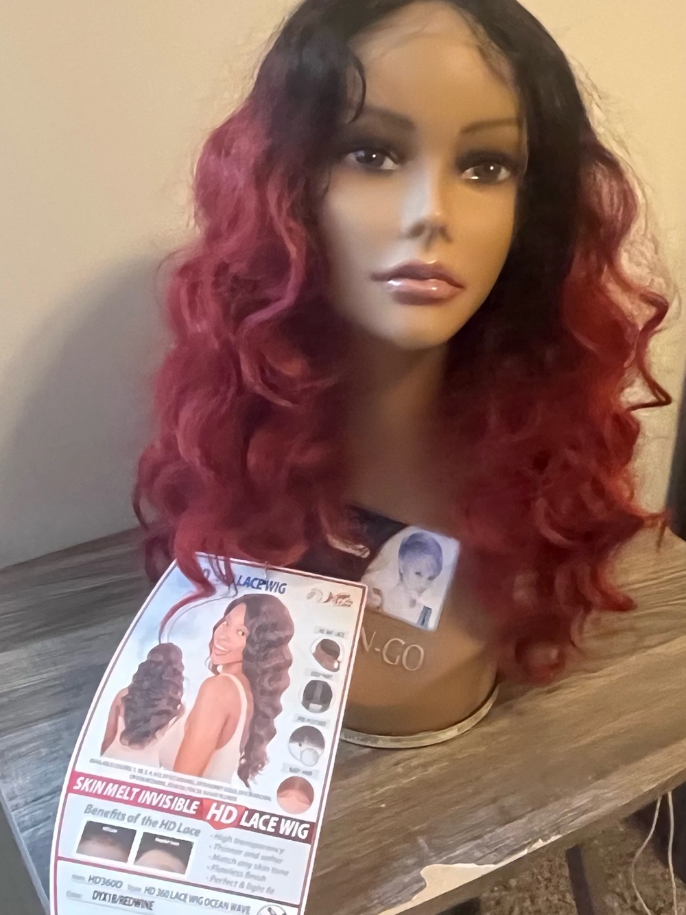 HD3600 HD 360 Lace Wig Ocean Wave DYX1B Red Wine Ombre